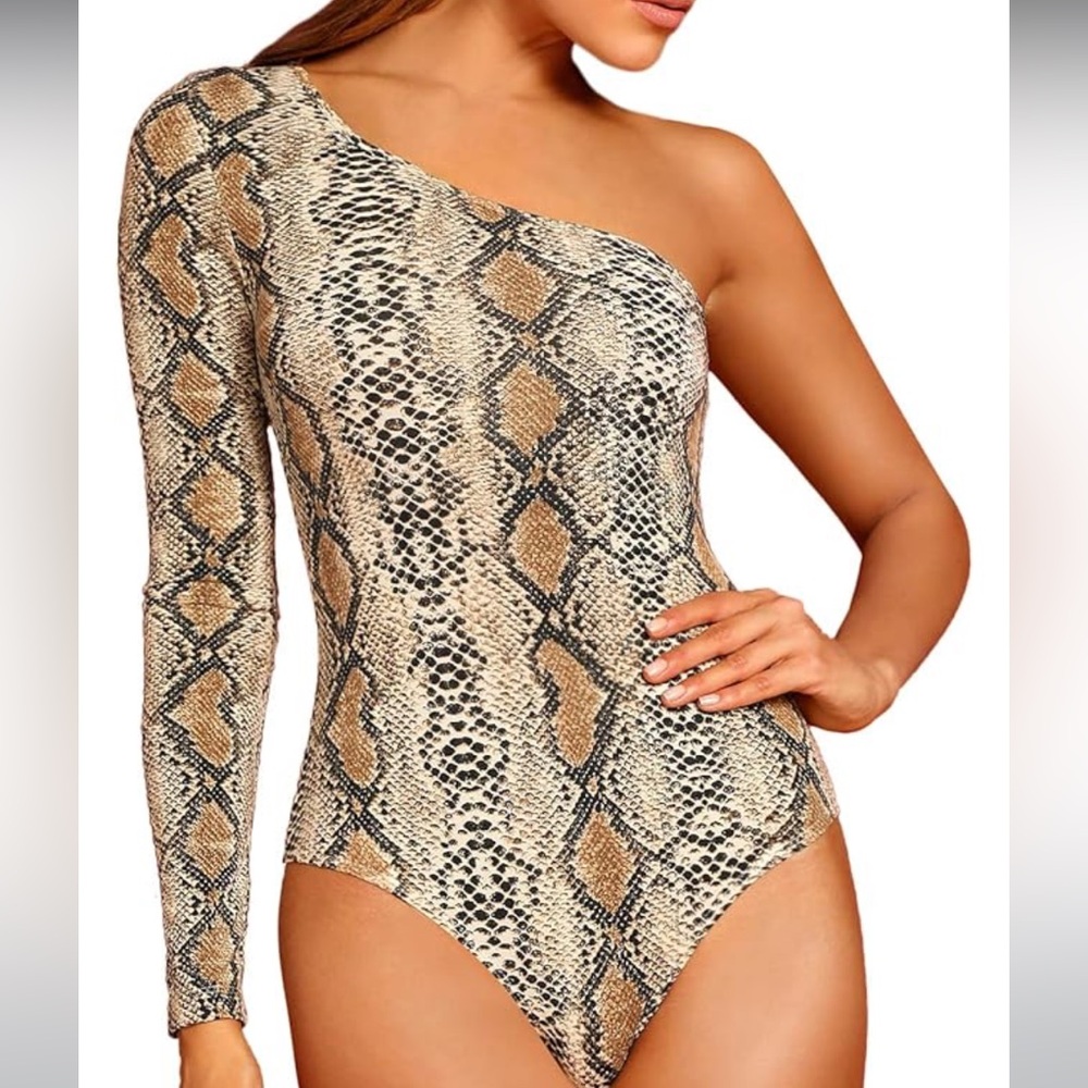 Snake print one shoulder Bodysuits XS